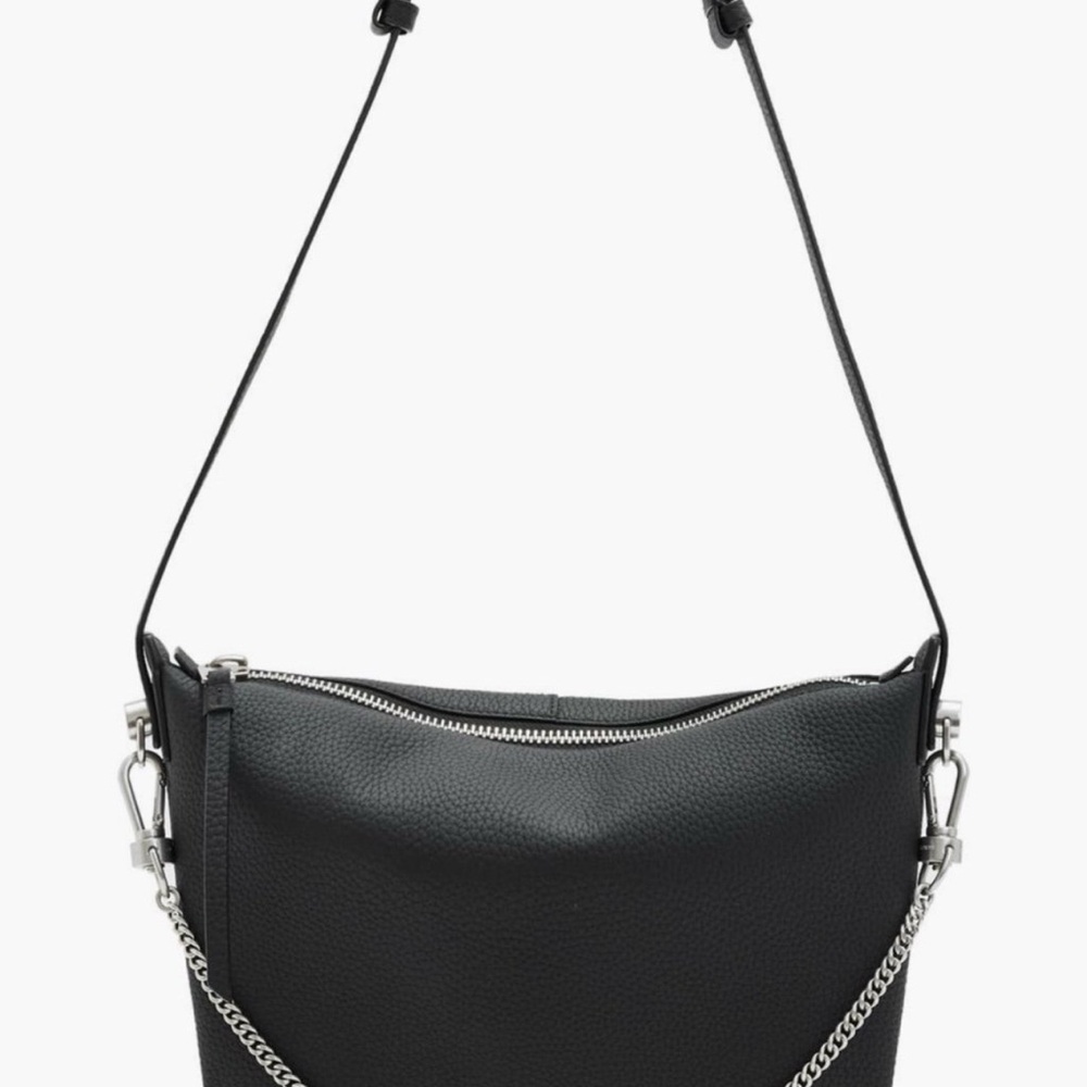 All Saints Black Crossbody Bag with Silver Accents